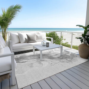 HomeRoots 5' Gray and Silver Abstract Area Rug - Versatile Washable Design for Indoor and Outdoor Spaces 10' X 14' 611311