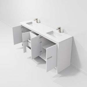 English Elm White Double Bath Vanity With Cultured Marble Top, Gun Metal Faucet & Ample Storage Solutions B2731P259531-GIGA