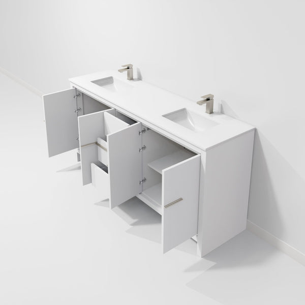 English Elm White Double Bath Vanity With Cultured Marble Top, Gun Metal Faucet & Ample Storage Solutions B2731P259531-GIGA