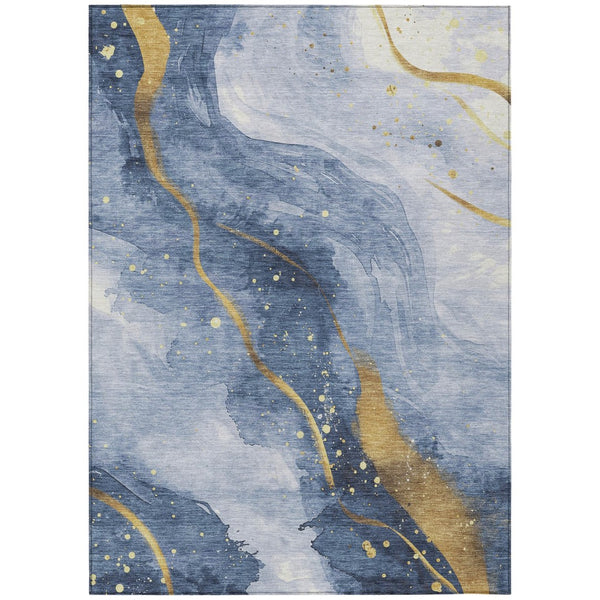 HomeRoots 5' Blue and Gold Abstract Washable Area Rug - Stylish, Durable Design for Indoor and Outdoor Spaces 5' X 8' 611332