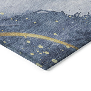 HomeRoots 5' Blue and Gold Abstract Washable Area Rug - Stylish, Durable Design for Indoor and Outdoor Spaces 5' X 8' 611332