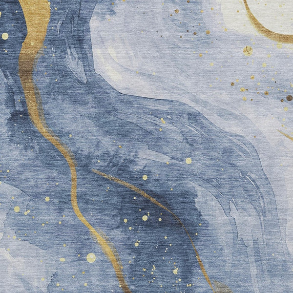HomeRoots 5' Blue and Gold Abstract Washable Area Rug - Stylish, Durable Design for Indoor and Outdoor Spaces 5' X 8' 611332