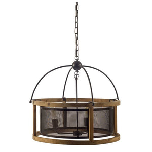 HomeRoots Black Caged Three-Light Metal Chandelier – Adjustable Dimmable Fixture for Modern Industrial Spaces 611333