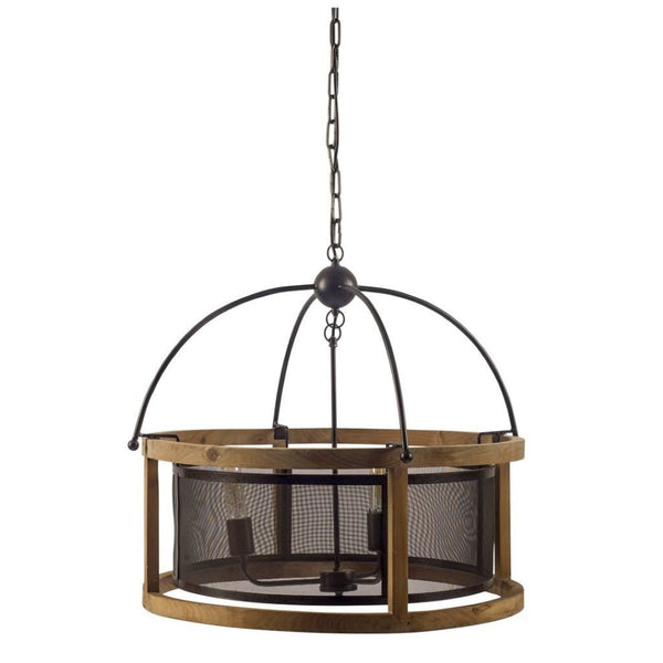 HomeRoots Black Caged Three-Light Metal Chandelier – Adjustable Dimmable Fixture for Modern Industrial Spaces 611333