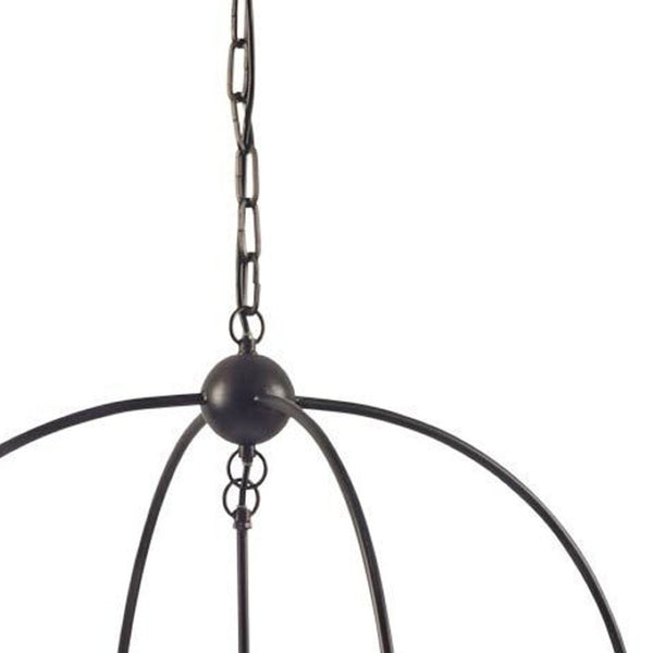 HomeRoots Black Caged Three-Light Metal Chandelier – Adjustable Dimmable Fixture for Modern Industrial Spaces 611333