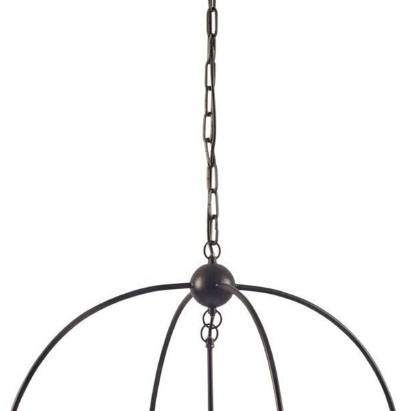 HomeRoots Black Caged Three-Light Metal Chandelier – Adjustable Dimmable Fixture for Modern Industrial Spaces 611333