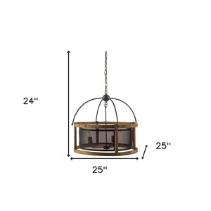 HomeRoots Black Caged Three-Light Metal Chandelier – Adjustable Dimmable Fixture for Modern Industrial Spaces 611333