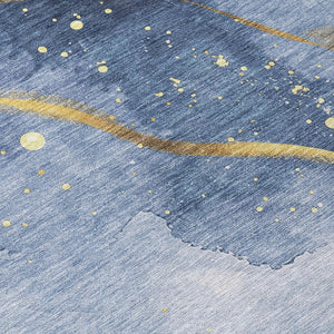 HomeRoots 5' Blue and Gold Abstract Washable Area Rug - Stylish, Durable Design for Indoor and Outdoor Spaces 8' Round 611334