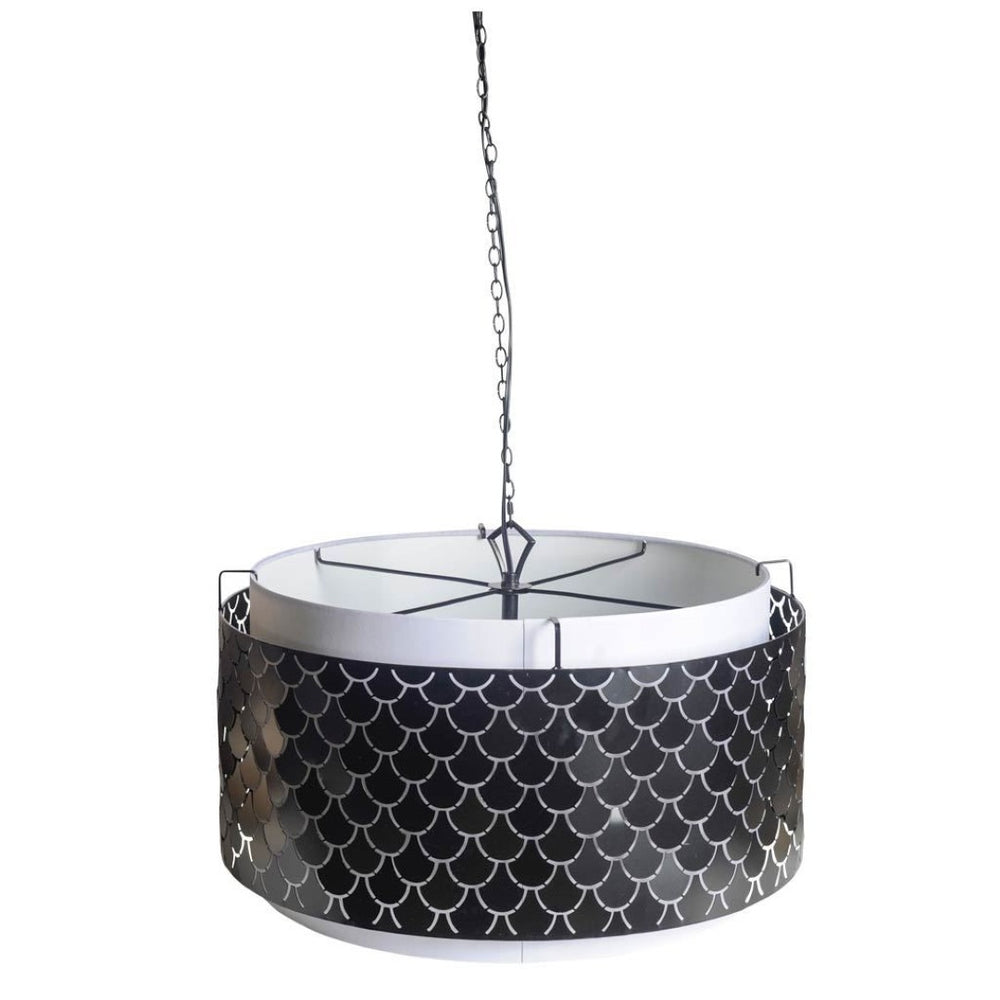 HomeRoots Charcoal Modern Drum Metal Chandelier with Adjustable Hanging, Black Shades, Dimmable Lighting Options 611335