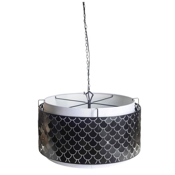 HomeRoots Charcoal Modern Drum Metal Chandelier with Adjustable Hanging, Black Shades, Dimmable Lighting Options 611335