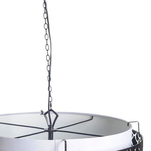 HomeRoots Charcoal Modern Drum Metal Chandelier with Adjustable Hanging, Black Shades, Dimmable Lighting Options 611335