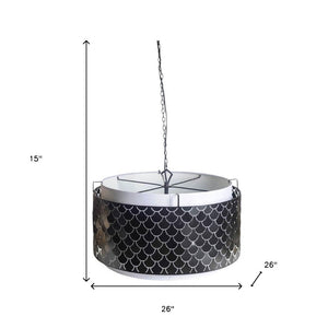 HomeRoots Charcoal Modern Drum Metal Chandelier with Adjustable Hanging, Black Shades, Dimmable Lighting Options 611335