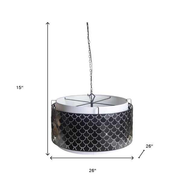 HomeRoots Charcoal Modern Drum Metal Chandelier with Adjustable Hanging, Black Shades, Dimmable Lighting Options 611335