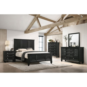 English Elm Aurillac Black Queen Panel Bed with Tall Headboard, Coastal Wood Trim, Clean Lines, Durable Black Finish B062S00935