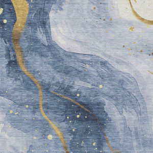 HomeRoots 5' Blue and Gold Abstract Washable Area Rug - Stylish, Durable Design for Indoor and Outdoor Spaces 8' X 10' 611336
