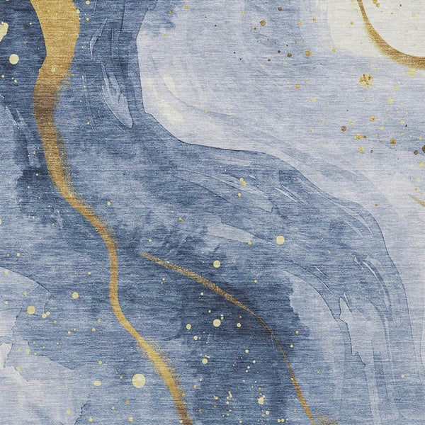 HomeRoots 5' Blue and Gold Abstract Washable Area Rug - Stylish, Durable Design for Indoor and Outdoor Spaces 8' X 10' 611336