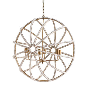 HomeRoots White Empire Chandelier - Dimmable Six-Light Fixture with Elegant Gold Finish and Sparkling Beads 611337