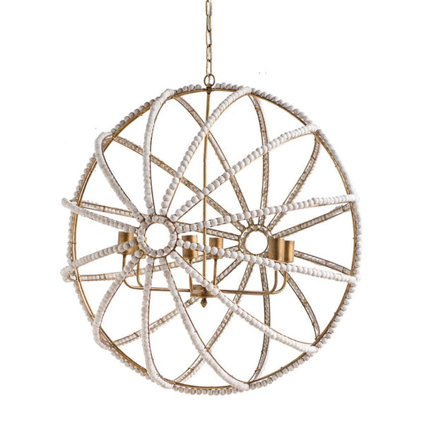 HomeRoots White Empire Chandelier - Dimmable Six-Light Fixture with Elegant Gold Finish and Sparkling Beads 611337
