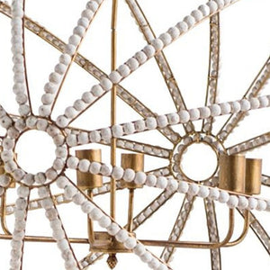 HomeRoots White Empire Chandelier - Dimmable Six-Light Fixture with Elegant Gold Finish and Sparkling Beads 611337