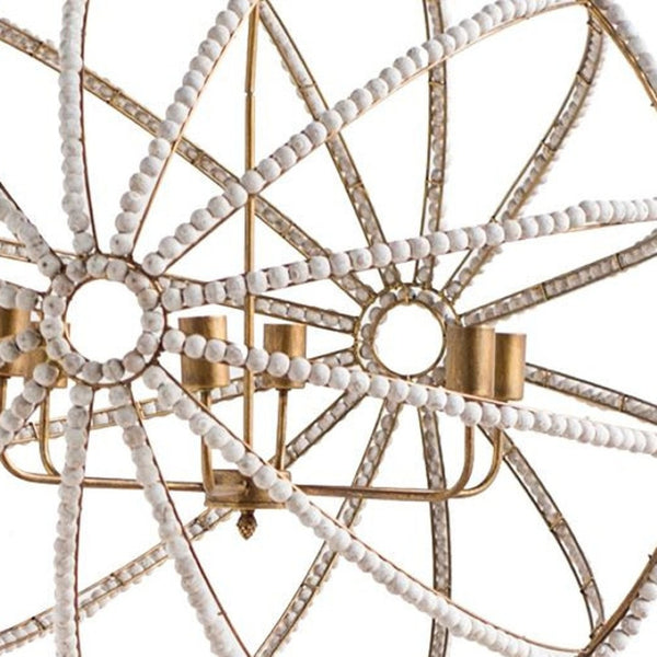 HomeRoots White Empire Chandelier - Dimmable Six-Light Fixture with Elegant Gold Finish and Sparkling Beads 611337