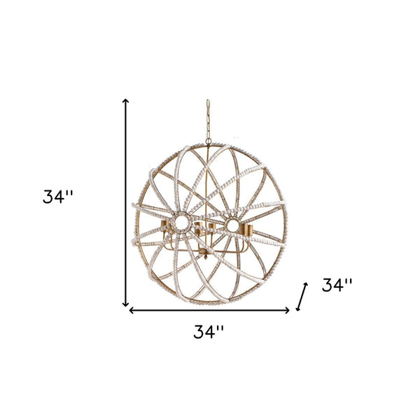 HomeRoots White Empire Chandelier - Dimmable Six-Light Fixture with Elegant Gold Finish and Sparkling Beads 611337