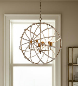 HomeRoots White Empire Chandelier - Dimmable Six-Light Fixture with Elegant Gold Finish and Sparkling Beads 611337