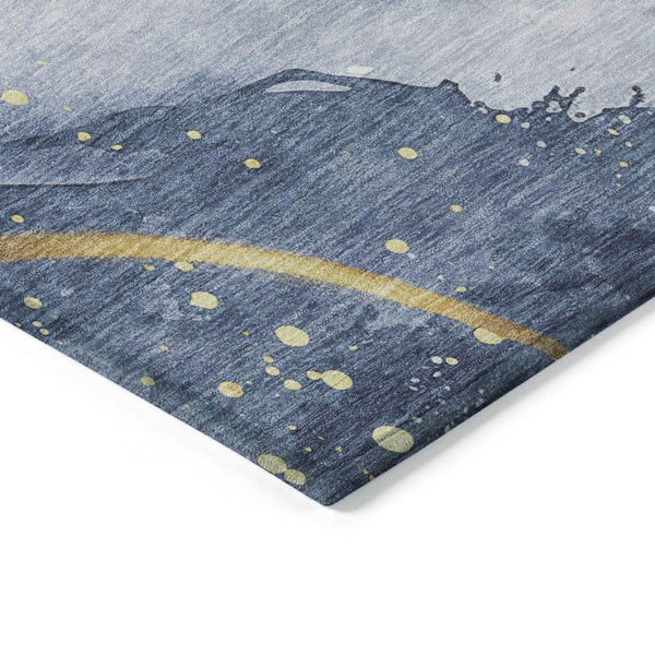 HomeRoots 5' Blue and Gold Abstract Washable Area Rug - Stylish, Durable Design for Indoor and Outdoor Spaces 9' X 12' 611338