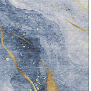 HomeRoots 5' Blue and Gold Abstract Washable Area Rug - Stylish, Durable Design for Indoor and Outdoor Spaces 9' X 12' 611338