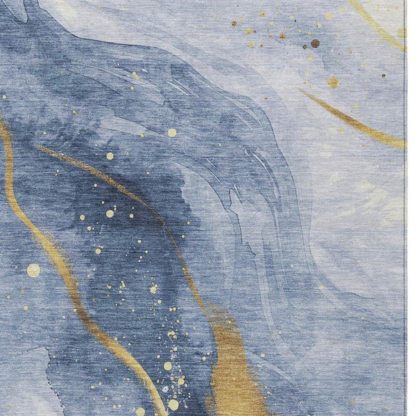 HomeRoots 5' Blue and Gold Abstract Washable Area Rug - Stylish, Durable Design for Indoor and Outdoor Spaces 9' X 12' 611338