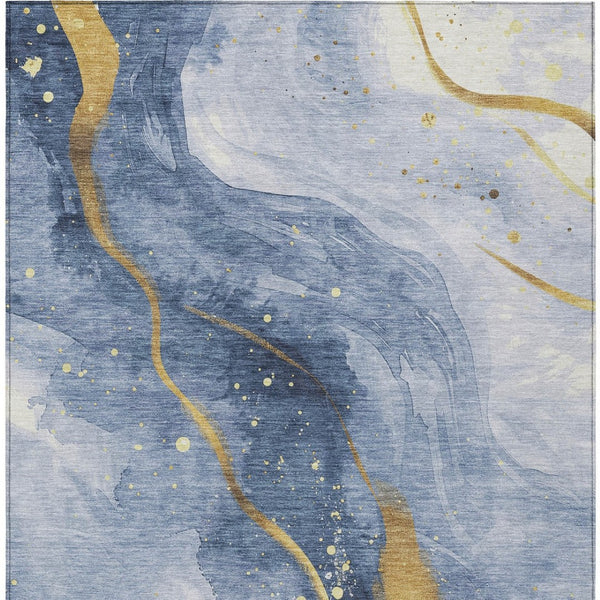 HomeRoots 5' Blue and Gold Abstract Washable Area Rug - Stylish, Durable Design for Indoor and Outdoor Spaces 10' X 14' 611340