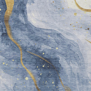 HomeRoots 5' Blue and Gold Abstract Washable Area Rug - Stylish, Durable Design for Indoor and Outdoor Spaces 10' X 14' 611340