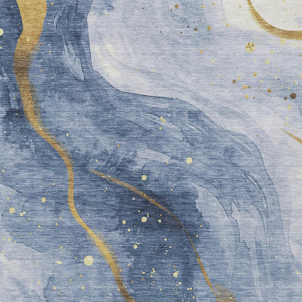 HomeRoots 5' Blue and Gold Abstract Washable Area Rug - Stylish, Durable Design for Indoor and Outdoor Spaces 10' X 14' 611340
