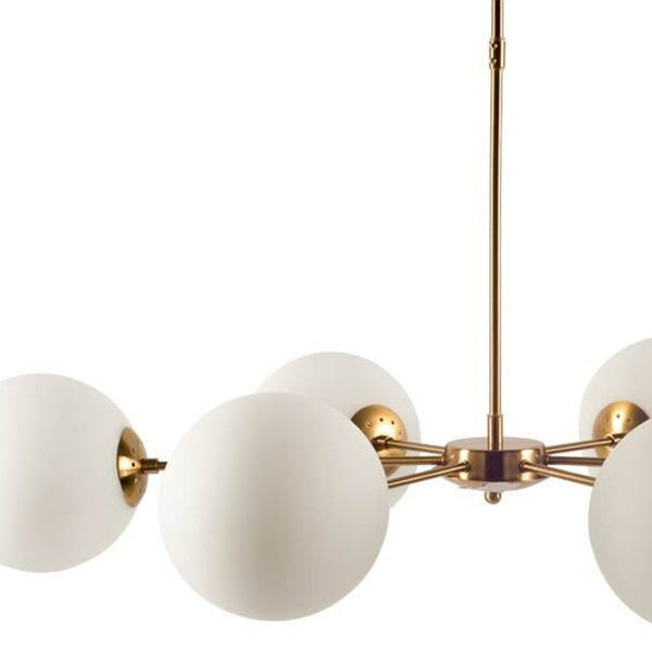HomeRoots Gold Sputnik Chandelier - Six Light Dimmable Frosted Metal Fixture for Modern Elegance & Style 611341