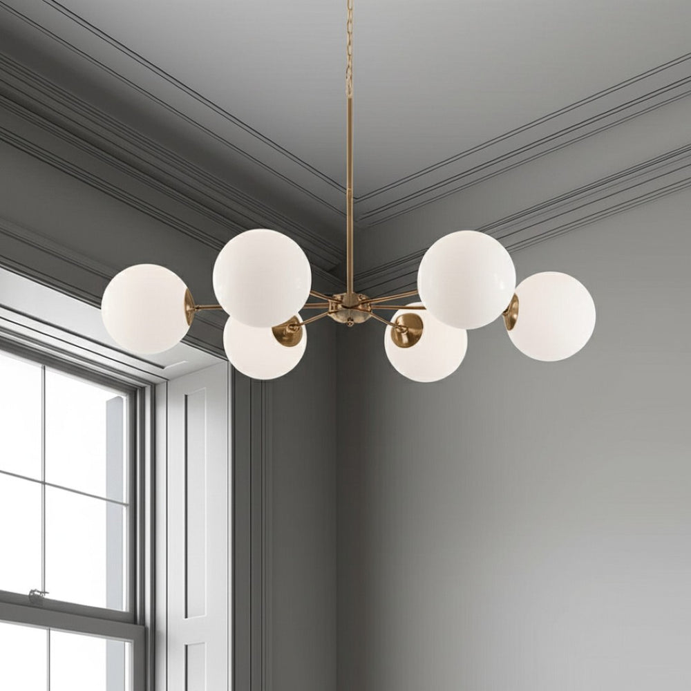 HomeRoots Gold Sputnik Chandelier - Six Light Dimmable Frosted Metal Fixture for Modern Elegance & Style 611341