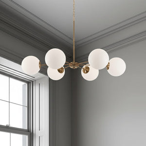 HomeRoots Gold Sputnik Chandelier - Six Light Dimmable Frosted Metal Fixture for Modern Elegance & Style 611341
