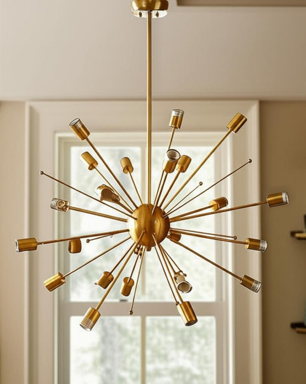 HomeRoots Gold Multi Light Dimmable Chandelier - Elegant Cylinder Design for Modern Spaces, Adjustable Height 611342