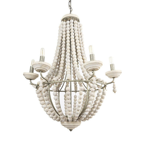 HomeRoots Silver Elegant Six-Light Dimmable Chandelier with Beaded Accents for Modern Farmhouse Decor 611343