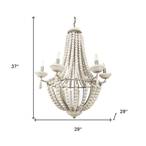HomeRoots Silver Elegant Six-Light Dimmable Chandelier with Beaded Accents for Modern Farmhouse Decor 611343