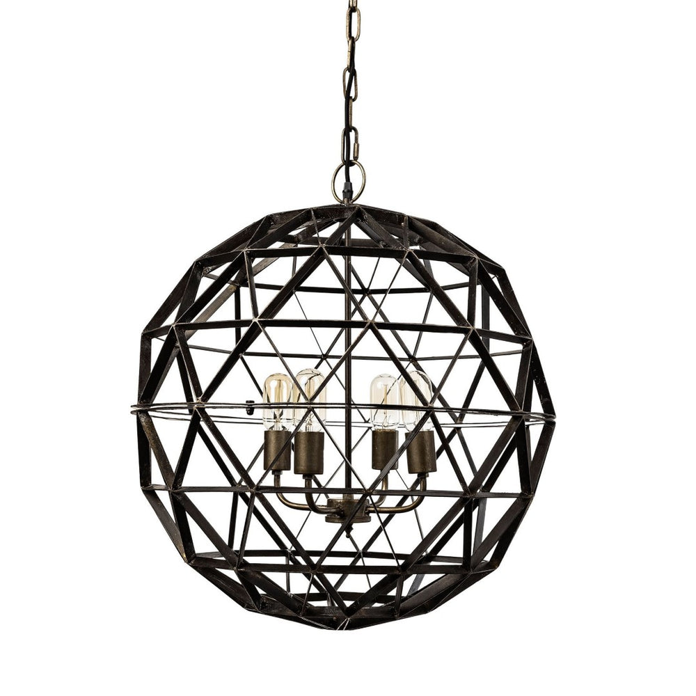 HomeRoots Black Caged Four-Light Metal Chandelier - Modern Industrial Design, Dimmable & Adjustable for Any Space 611344