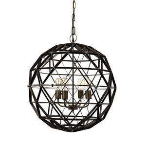 HomeRoots Black Caged Four-Light Metal Chandelier - Modern Industrial Design, Dimmable & Adjustable for Any Space 611344