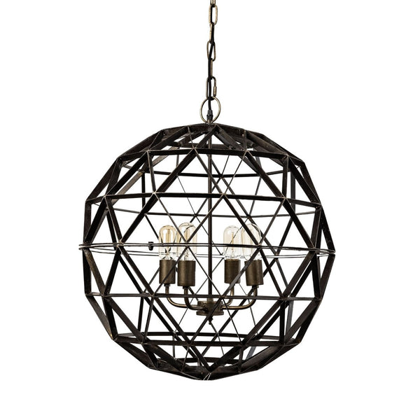 HomeRoots Black Caged Four-Light Metal Chandelier - Modern Industrial Design, Dimmable & Adjustable for Any Space 611344