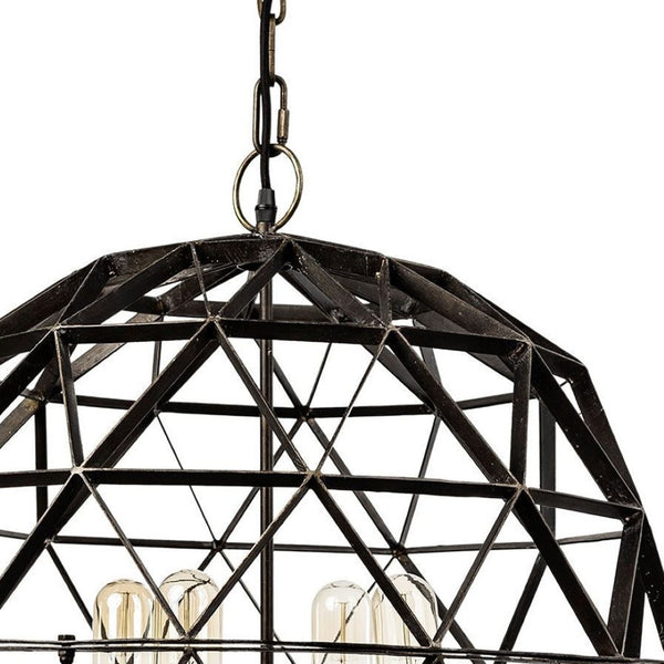 HomeRoots Black Caged Four-Light Metal Chandelier - Modern Industrial Design, Dimmable & Adjustable for Any Space 611344