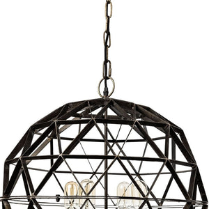 HomeRoots Black Caged Four-Light Metal Chandelier - Modern Industrial Design, Dimmable & Adjustable for Any Space 611344