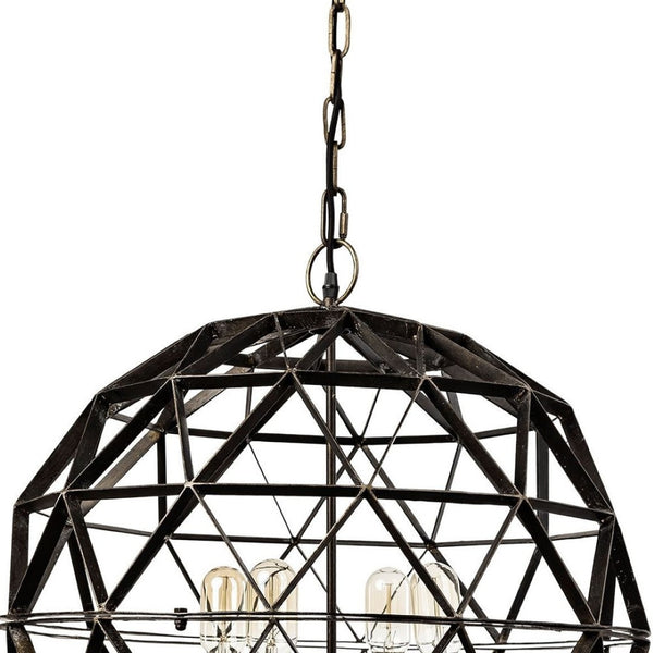 HomeRoots Black Caged Four-Light Metal Chandelier - Modern Industrial Design, Dimmable & Adjustable for Any Space 611344