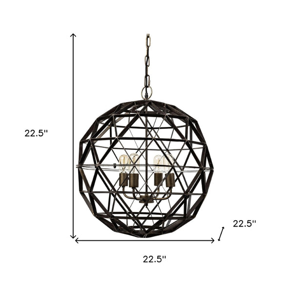 HomeRoots Black Caged Four-Light Metal Chandelier - Modern Industrial Design, Dimmable & Adjustable for Any Space 611344