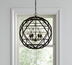 HomeRoots Black Caged Four-Light Metal Chandelier - Modern Industrial Design, Dimmable & Adjustable for Any Space 611344