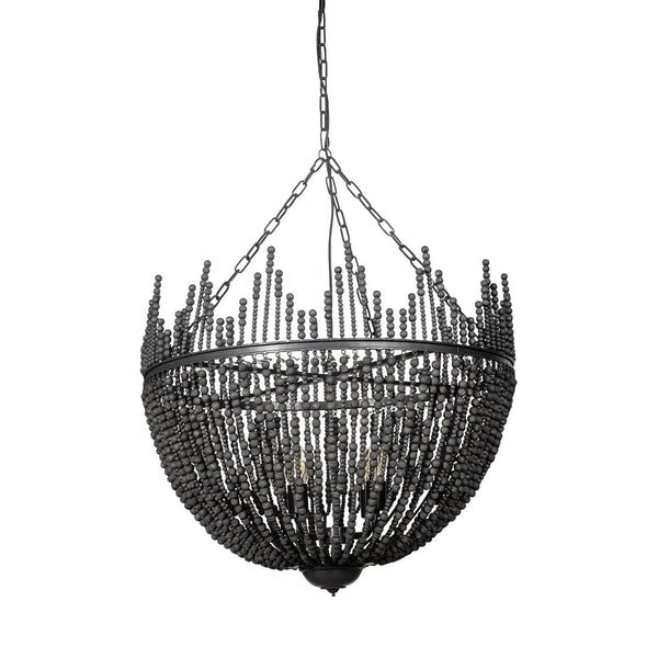 HomeRoots Black Dimmable Four-Light Chandelier with Elegant Bead Accents – Modern Empire Design for Any Space 611345