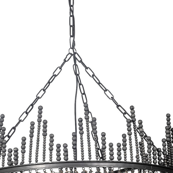 HomeRoots Black Dimmable Four-Light Chandelier with Elegant Bead Accents – Modern Empire Design for Any Space 611345