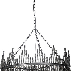 HomeRoots Black Dimmable Four-Light Chandelier with Elegant Bead Accents – Modern Empire Design for Any Space 611345