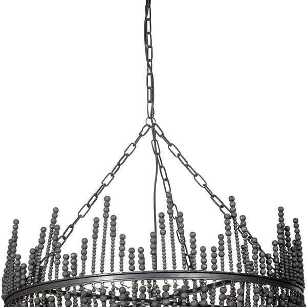 HomeRoots Black Dimmable Four-Light Chandelier with Elegant Bead Accents – Modern Empire Design for Any Space 611345
